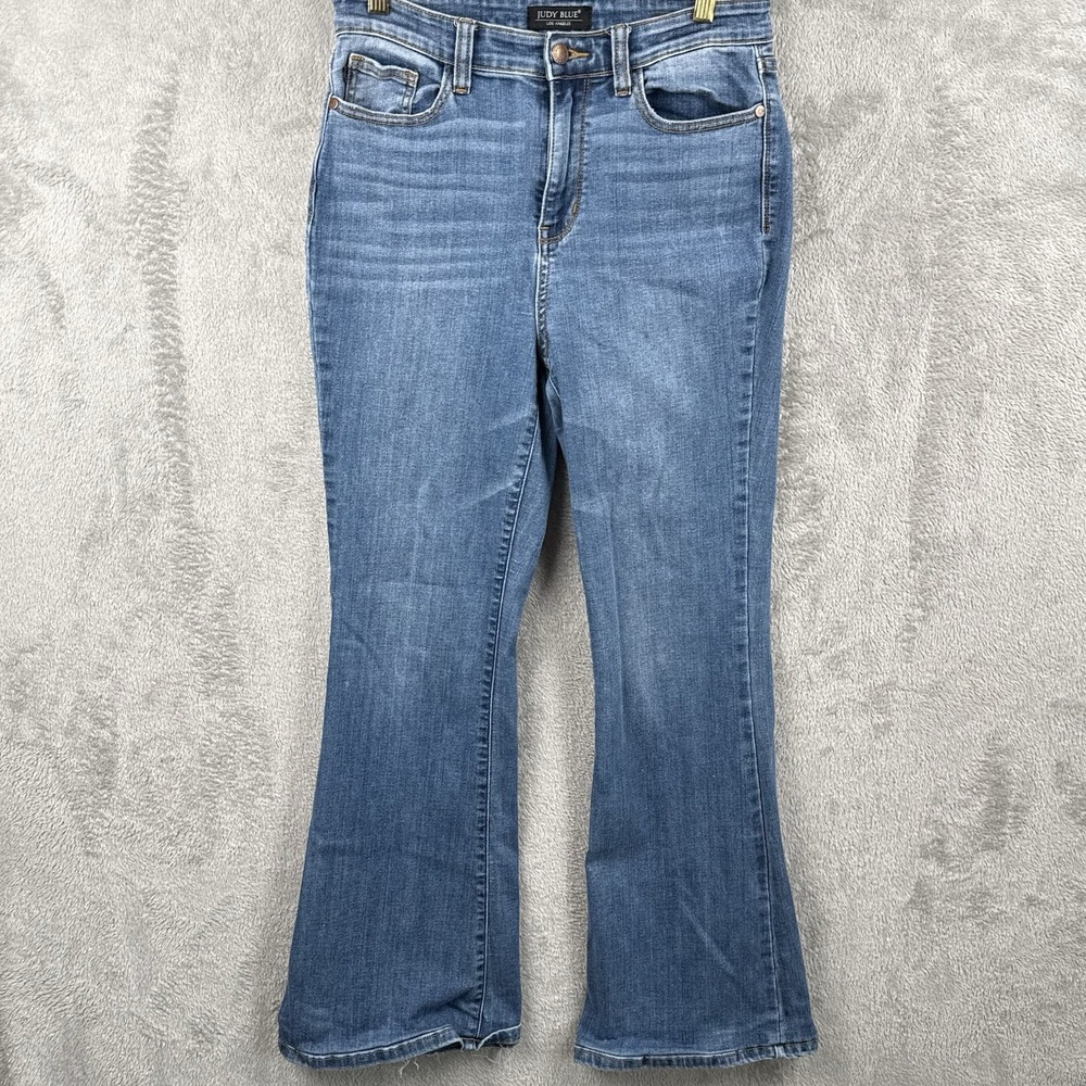 Judy Blue Jeans Womens‎ 9/29 Flare Leg High Rise Stretch Medium Wash Blue Denim